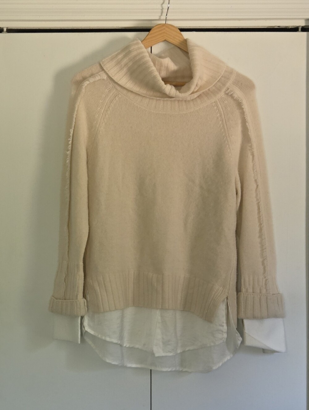 Brochu Walker Cream Layered-Look Cowl Turtleneck Sweater
